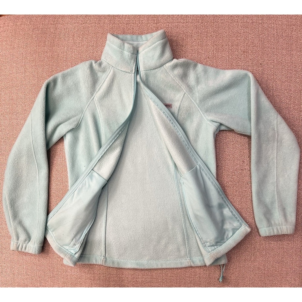 Columbia Women's Light Blue Fleece Full Zip Jacket S Adjustable Drawstring - Picture 3 of 9